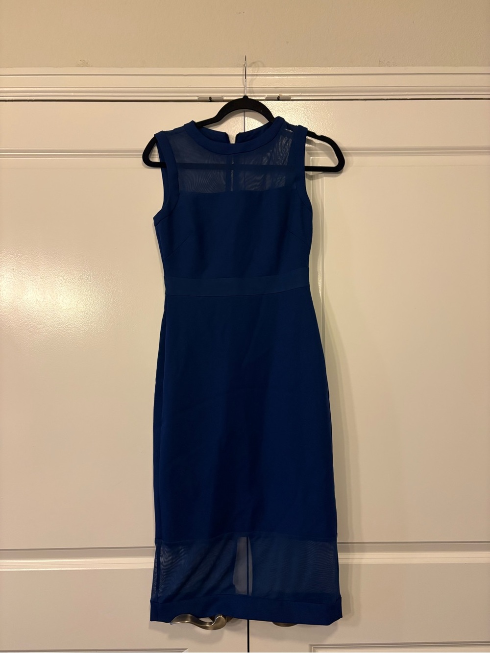 ANTONIO MELANI Royal Blue Midi Sheath Dress with Mesh Insets